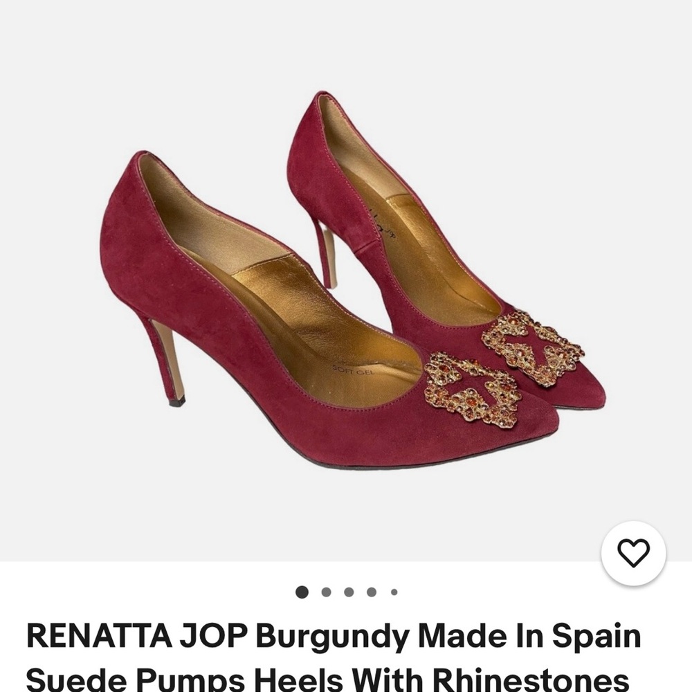 Burgundy Suede Heels with Gold Accents.Size 38.New. Tried on only inside.